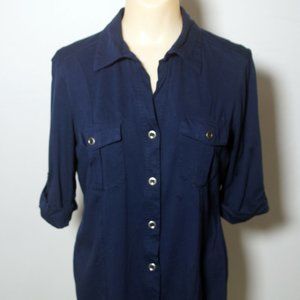 Style &  Co. Women's Navy Cotton Button-Up Shirt, Small